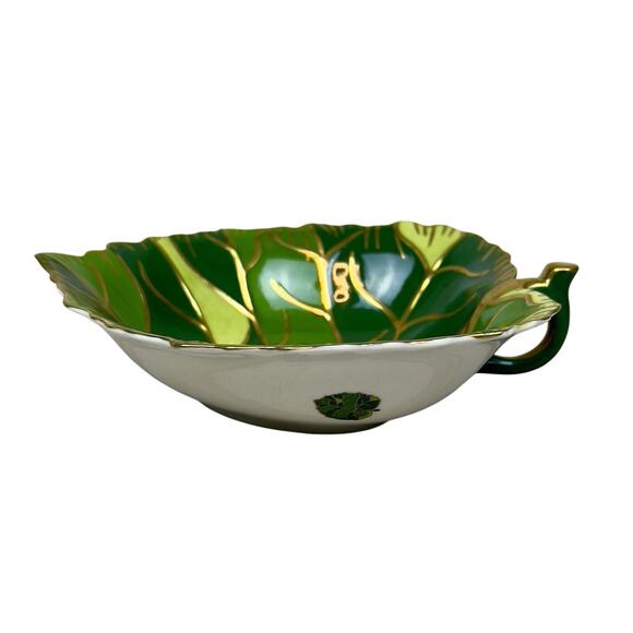 Lynn Chase Jaguar Jungle Green Leaf Gold Trim Candy Dish Bowl 2004 Porcelain - Picture 2 of 7
